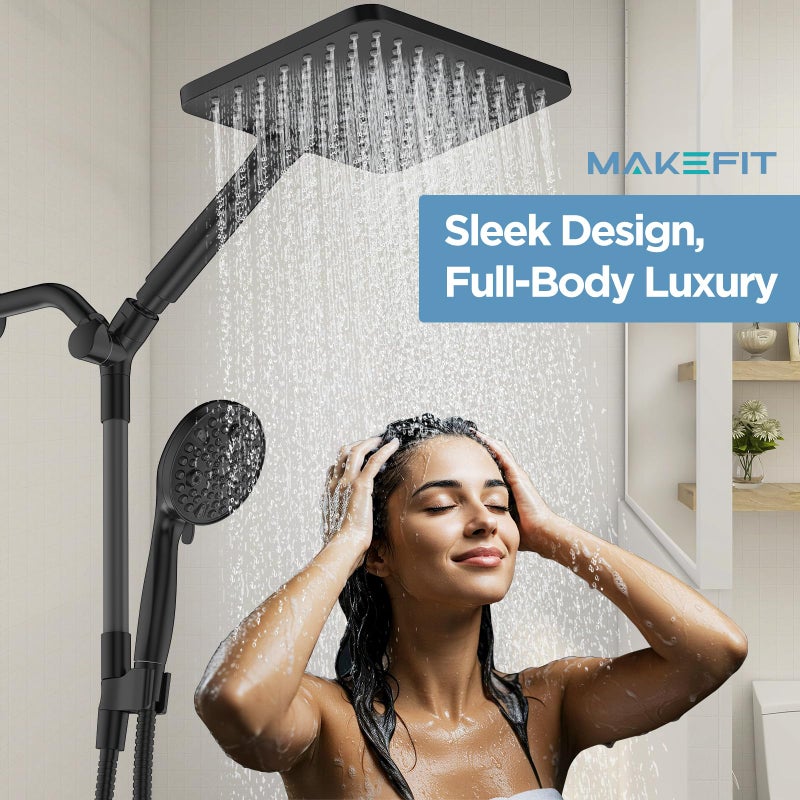MakeFit Dual Handheld Shower Head Combo, 2-in-1 Rain Shower Heads System Wide Rainfall Shower Head and 10 Modes High Pressure Hand Held Showerhead with Built-in Power Wash - Image 2