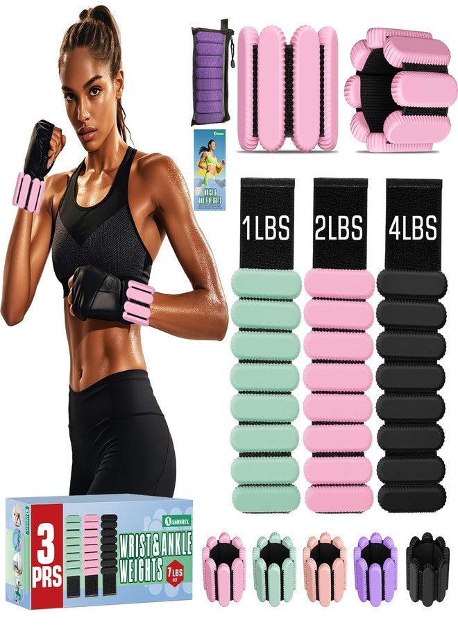 AMORIX Ankle Weights for Women Men 3 Pairs (Total 7lbs) Wearable Wrist Weights for Walking Running, 0.5LB/1LB/2LB Arm Leg Weighted Bracelet Workout Weights for Strength Training, Gym Fitness, Jogging, Yoga - Image 1