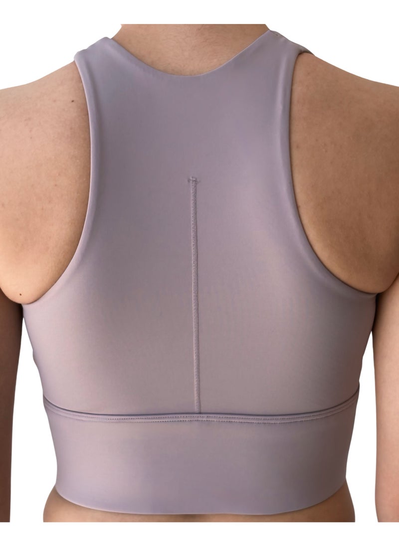 Texcraft Women's Seamless Mauve Sports Crop Top – Zip Front Padded Tank for Yoga, Workout, Gym – Breathable, Stretchable Mauve Activewear Top  - Image 3