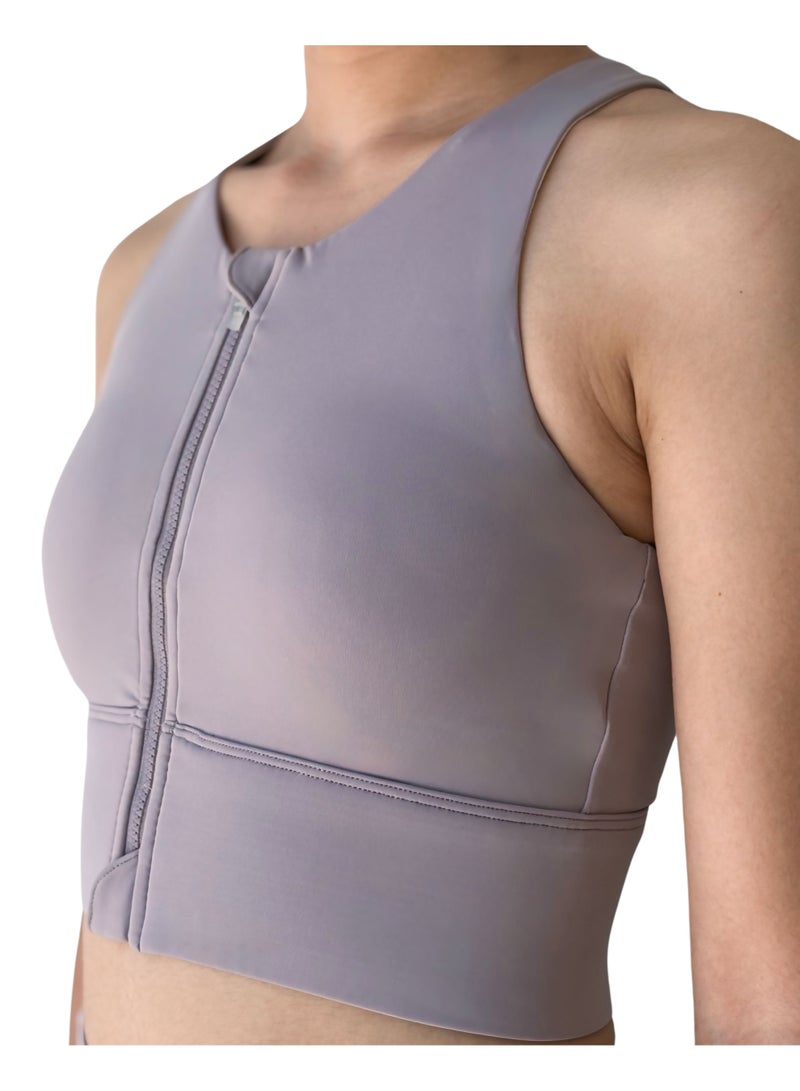 Texcraft Women's Seamless Mauve Sports Crop Top – Zip Front Padded Tank for Yoga, Workout, Gym – Breathable, Stretchable Mauve Activewear Top - Image 4