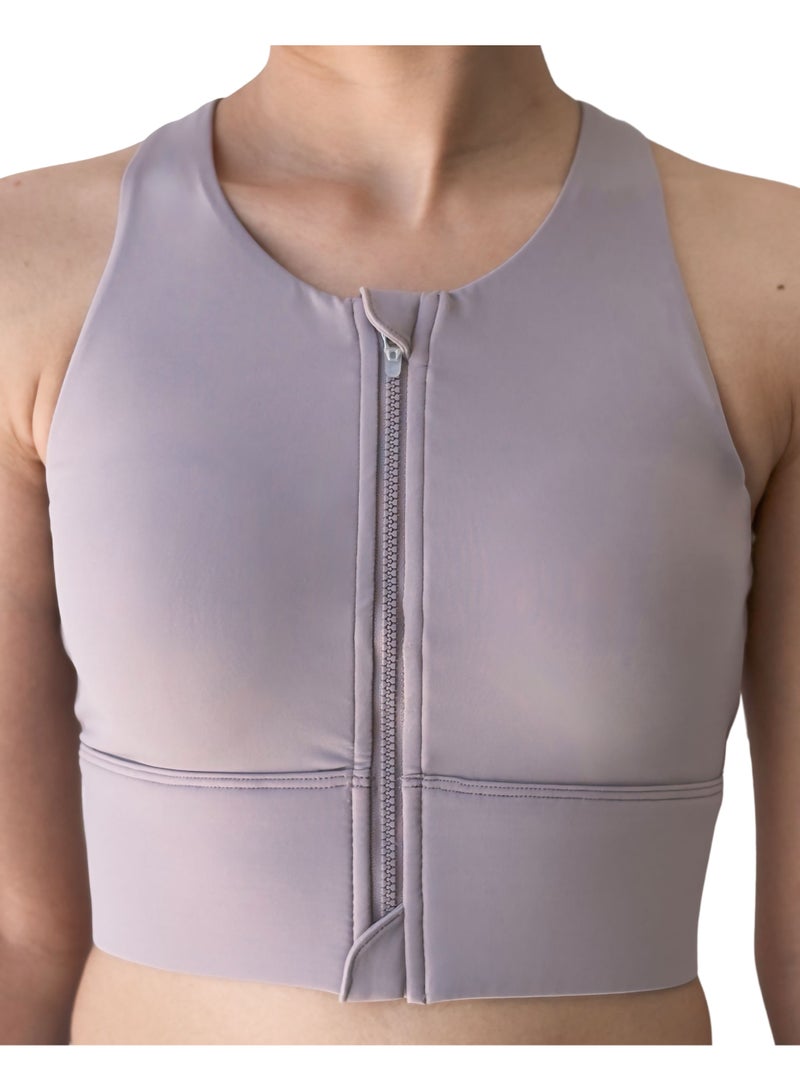 Texcraft Women's Seamless Mauve Sports Crop Top – Zip Front Padded Tank for Yoga, Workout, Gym – Breathable, Stretchable Mauve Activewear Top - Image 3