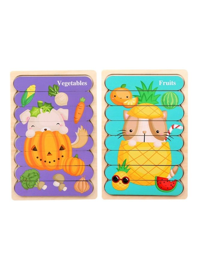 مجموعة أحجية قطع تركيب الصور مزدوجة الأوجه بتصميم رسومات كرتونية للخضراوات والفاكهة من الخشب - Image 1