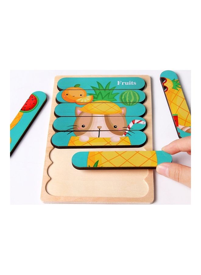 مجموعة أحجية قطع تركيب الصور مزدوجة الأوجه بتصميم رسومات كرتونية للخضراوات والفاكهة من الخشب - Image 4