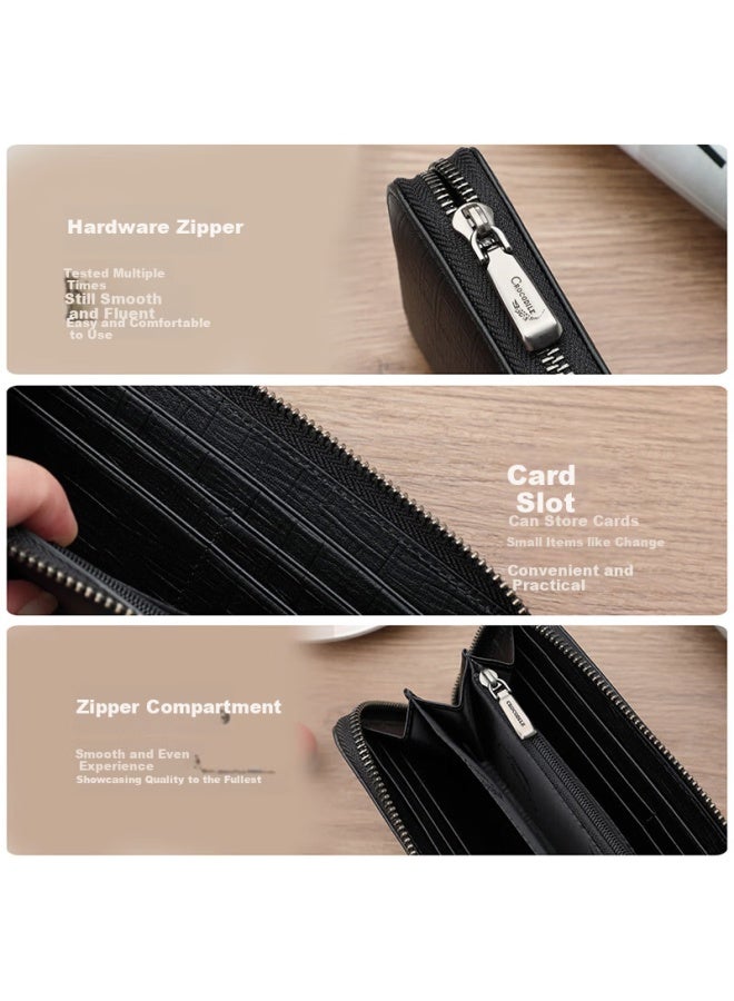 Crocodile Toothpick Grain Top Layer Cowhide Men's Premium Clutch Long Wallet Card Holder Handbag Gift 3087 - Image 2