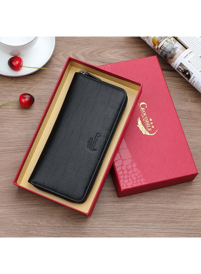 Crocodile Toothpick Grain Top Layer Cowhide Men's Premium Clutch Long Wallet Card Holder Handbag Gift 3087 - Image 3
