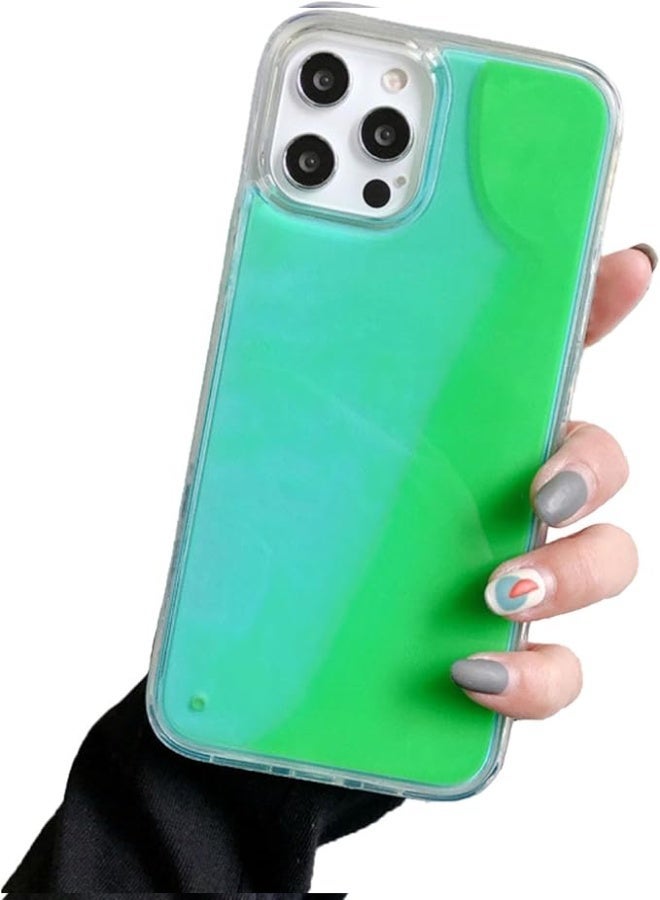 AROAQ Luminous Liquid Glitter iPhone Case – Glow-in-the-Dark Quicksand Protective Phone Cover for iPhone 12/13/14/15/16 Pro Max/Plus – Shockproof TPU Shell with Floating Glitter, Fluorescent Colors, Green - Image 1