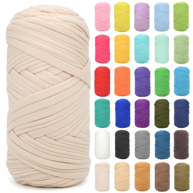 Tshirt Yarn for CrochetingBeige T Shirt Chunky Elastic Fabric Thick TShirt Crochet Yarn for Beginners Crocheting Hand Knitting BagBasketCoastersDIY CraftsHome Decor 200GBeige