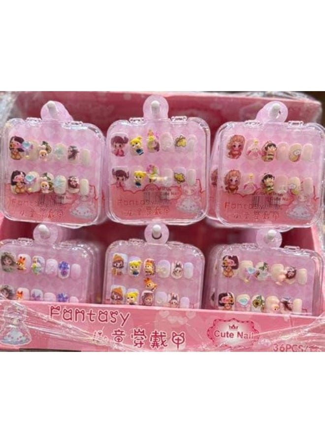 اظافر صناعية للاطفال تعمل بالضغط على الاظافر6 الالوان، للفتيات، غطاء كامل لاصق مسبق، اظافر صناعية قصيرة، هدية جميلة للاطفال والبنات والمراهقين لتزيين الاظافر (منعشة ولطيفة)