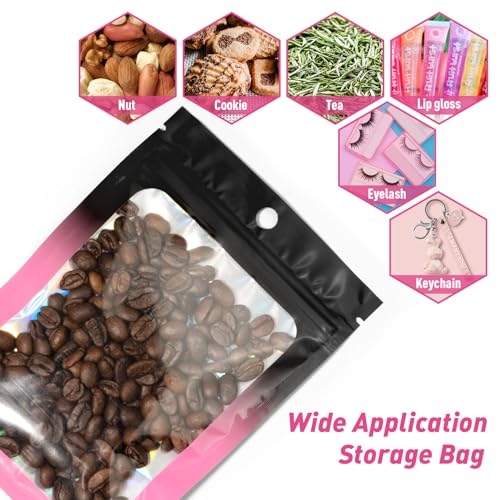 FUNFERY 100 Pack Mylar Holographic Bags,Clear Window Foil Bag Seal Pouch Resealable Baggie with Zipper,Packaging Bag for Food Storage,Lash,Jewelry,Business Supplies (Black Pink, 3x4.7 Inch) - Image 5