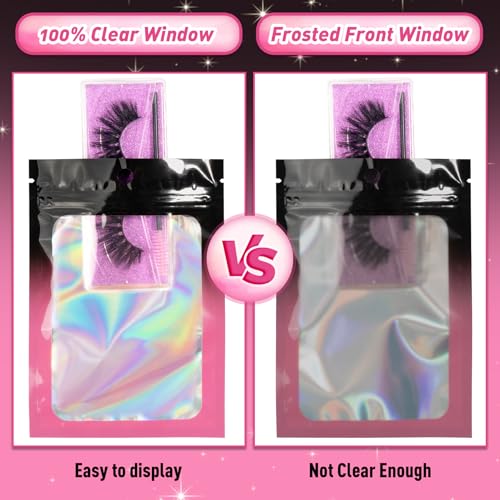 FUNFERY 100 Pack Mylar Holographic Bags,Clear Window Foil Bag Seal Pouch Resealable Baggie with Zipper,Packaging Bag for Food Storage,Lash,Jewelry,Business Supplies (Black Pink, 3x4.7 Inch) - Image 4