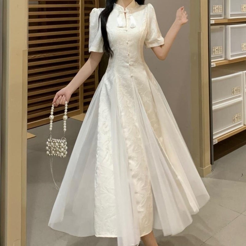 2023 Summer Chinese Style Qipao Dress Set for Women Black short  - Image 4