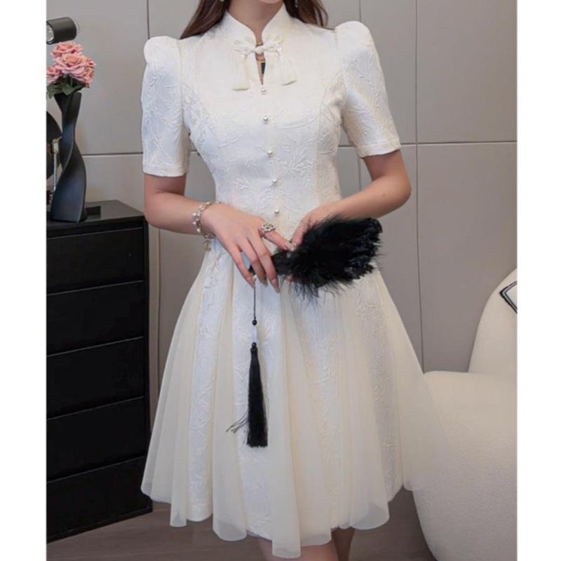 2023 Summer Chinese Style Qipao Dress Set for Women Black short  - Image 2