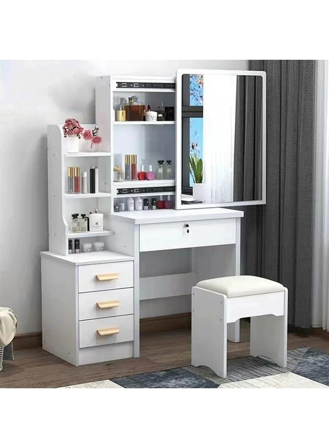CityRiya-Long Vanity Desk, Dressing Table Set, White Makeup Table with Chair, Makeup Vanity Desk with LED Mirror, Large Dresser Desk with Storage Drawer and Stool, Vanity Table for Bedroom (100*40*145 cm) - Image 1