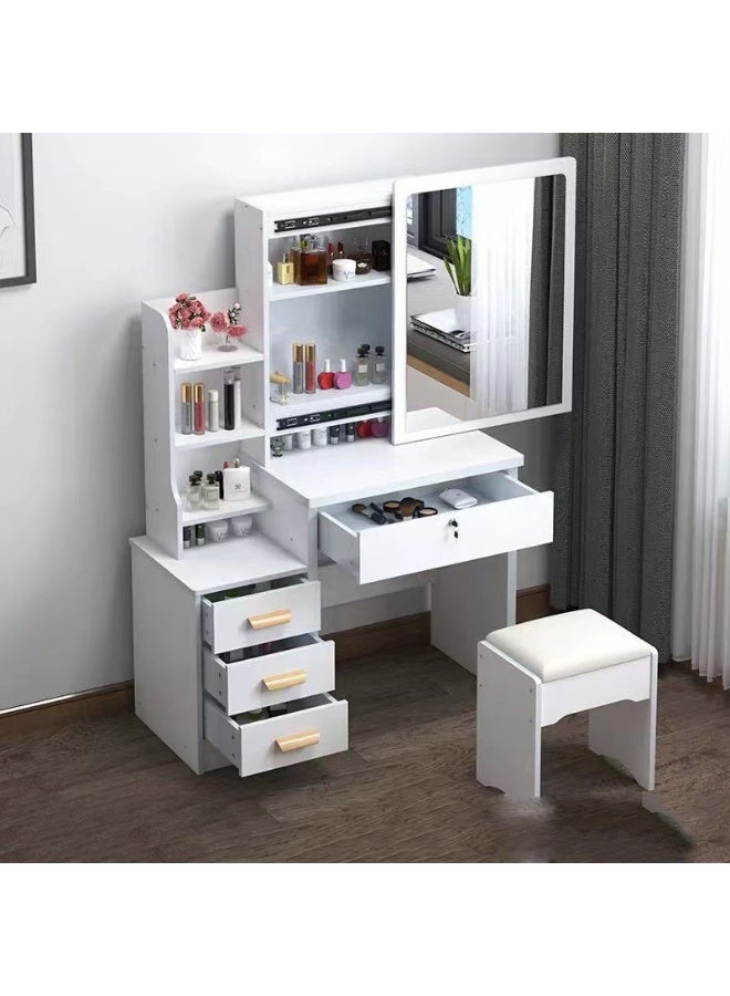 CityRiya-Long Vanity Desk, Dressing Table Set, White Makeup Table with Chair, Makeup Vanity Desk with LED Mirror, Large Dresser Desk with Storage Drawer and Stool, Vanity Table for Bedroom (100*40*145 cm) - Image 4