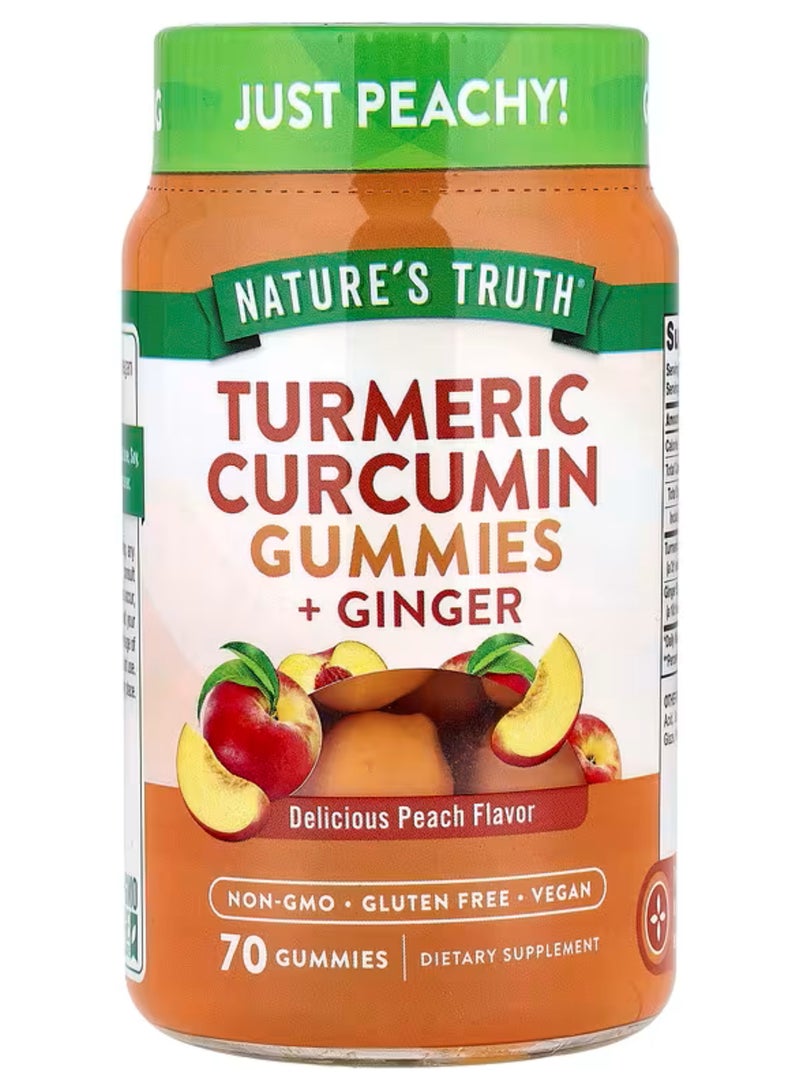 نايتشورز تروث Nature's Truth، كركم وكركمين + زنجبيل، طبيعي نكهة الخوخ، 70 قطعة هلامية (علكة) نباتية - Image 1