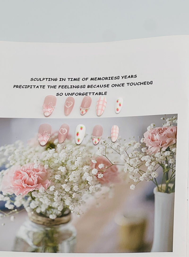 جوسكوين أظافر اصطناعية، أظافر مزيفة 10 قطع، أظافر مصنوعة يدويًا بالكامل مع مجموعة صمغ، نمط مربعات وردية مع طرف لوزي بتصميم فراشة ثلاثية الأبعاد، أظافر مزيفة مصنوعة يدويًا بدقة، قابلة لإعادة الاستخدام للنساء. - Image 4