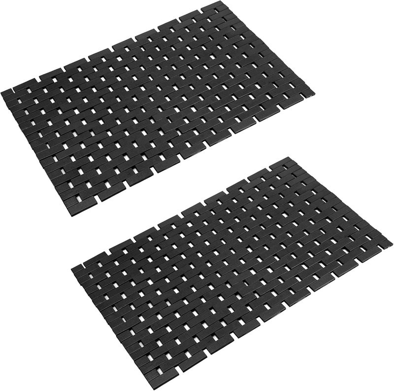 Fovlaurs Bambo Bath Mat Bathroom Rugs Floor Wood Shower Bathtub Waterproof Non Slip Black Accessories 16x24 Inch Easy to Clean, 2 pcs - Image 1