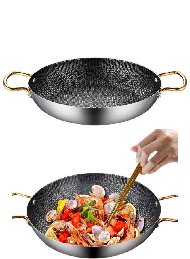 Stainless Steel Two-Handed Frying Pan, Non-Stick Deep Wok Frying Pan for Frying, Roasting and Serving Classic Small Everyday Use for Chefs (24cm) - Image 1