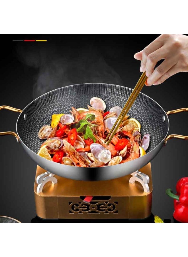 Stainless Steel Two-Handed Frying Pan, Non-Stick Deep Wok Frying Pan for Frying, Roasting and Serving Classic Small Everyday Use for Chefs (24cm) - Image 3