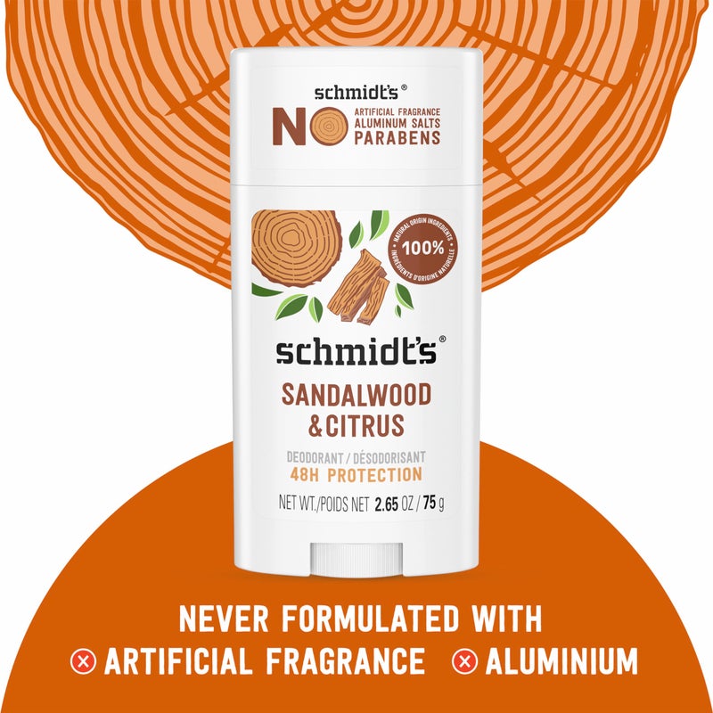 Schmidt's Aluminum-Free Vegan Deodorant Sandalwood & Citrus 2 Count for Women and Men, with 24 Hour Odor Protection, Natural Ingredients, Cruelty-Free, 2.65 oz - Image 3