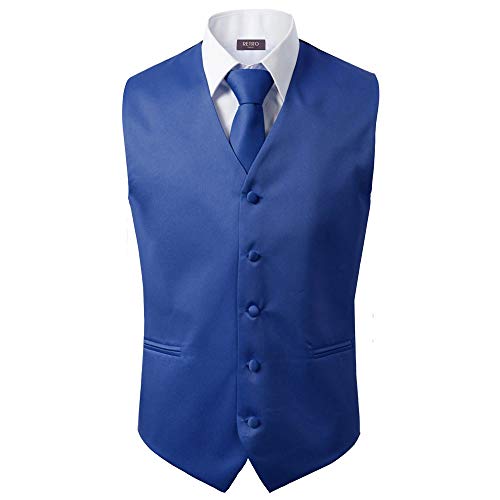 SUGO Bravo Men's Formal Slim Fit 3 Pcs Vest + Necktie + Hankie 5 Button Premium Classic Skinny Fashion Casual Dress Suit Tuxedo Graduation Wedding Business Waistcoat Hanky Coat (XXX-Large, Royal Blue) - Image 1