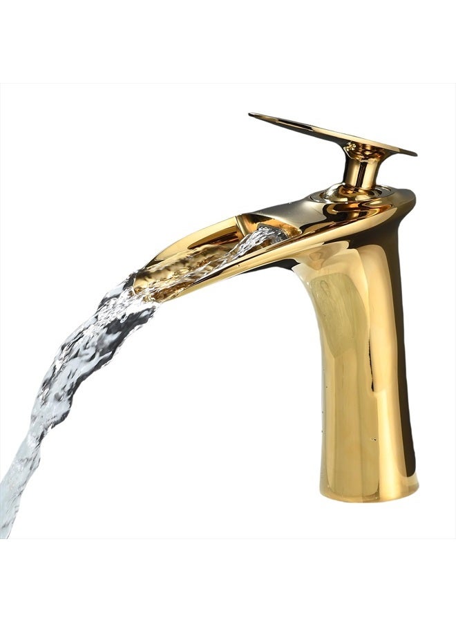 Leekayer Waterfall Bathroom Faucet 1 Hole Mount Hot Cold Basin Mixer Tap Single Lever Brass Faucet Gold Finish,LK61106G - Image 1