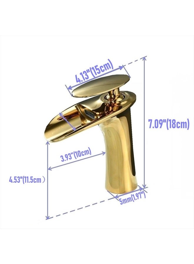 Leekayer Waterfall Bathroom Faucet 1 Hole Mount Hot Cold Basin Mixer Tap Single Lever Brass Faucet Gold Finish,LK61106G - Image 2