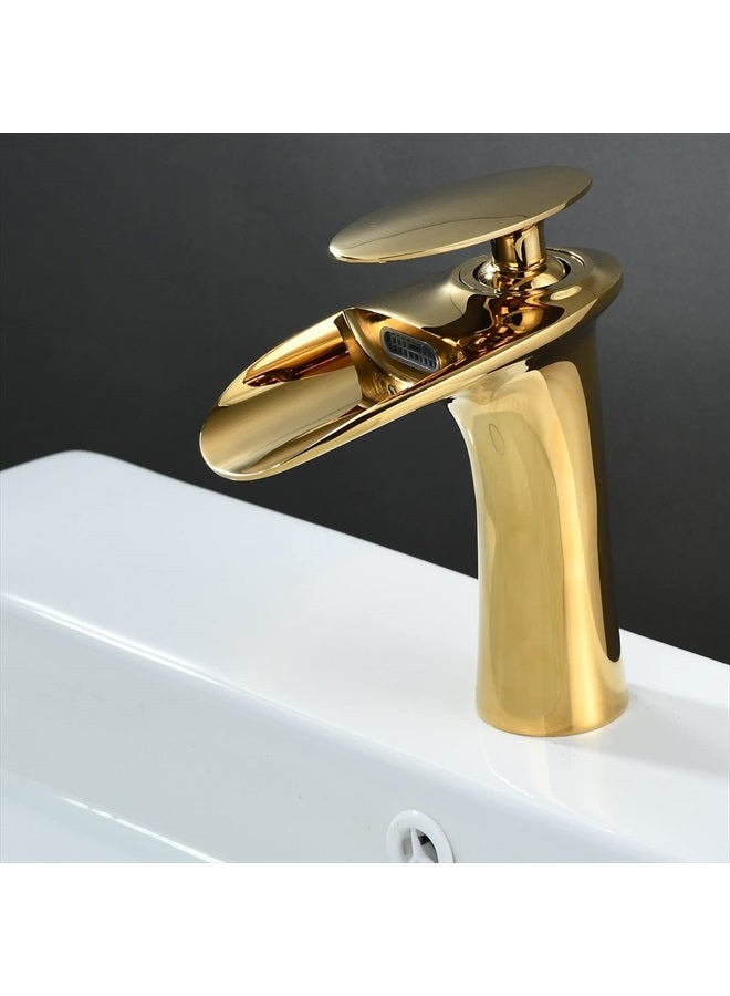 Leekayer Waterfall Bathroom Faucet 1 Hole Mount Hot Cold Basin Mixer Tap Single Lever Brass Faucet Gold Finish,LK61106G - Image 3