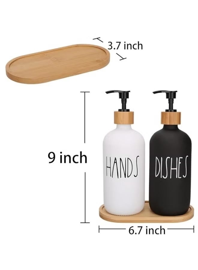 Soap Dispenser Set with bamboo tray, Glass Hand Soap Dispenser and Glass Dish Soap Dispenser, Kitchen Soap Dispenser Set Decor, Refillable Hand Soap and Dish Soap Dispenser for Bathroom and Kitchen, liquid soap glass bottle, Modern Farmhouse Decor - Image 4