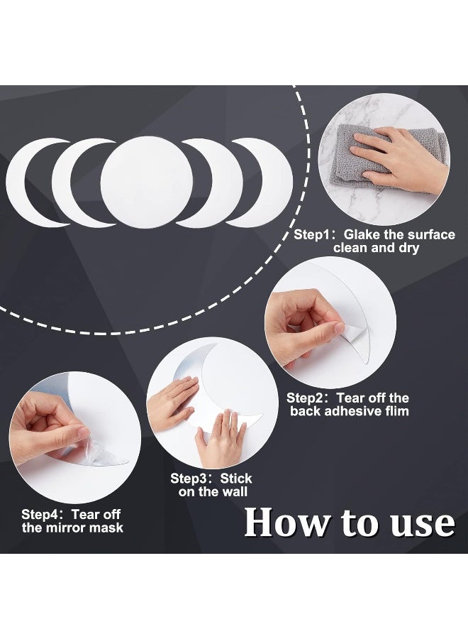 TPGP مجموعة مرايا مراحل القمر من 5 ملصقات مرايا أكريليك لتزيين الجدران فن ملصقات بدون إطار - Image 3