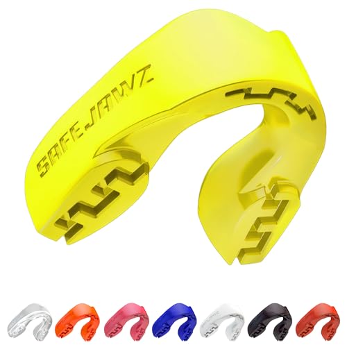 SAFEJAWZ Sports Mouthguard Slim Fit, Adult and Junior Mouth Guard with Case for Boxing, Basketball, Lacrosse, Football, MMA, Martial Arts, Hockey and All Contact Sports (Junior <11 Years, Yellow) - Image 1
