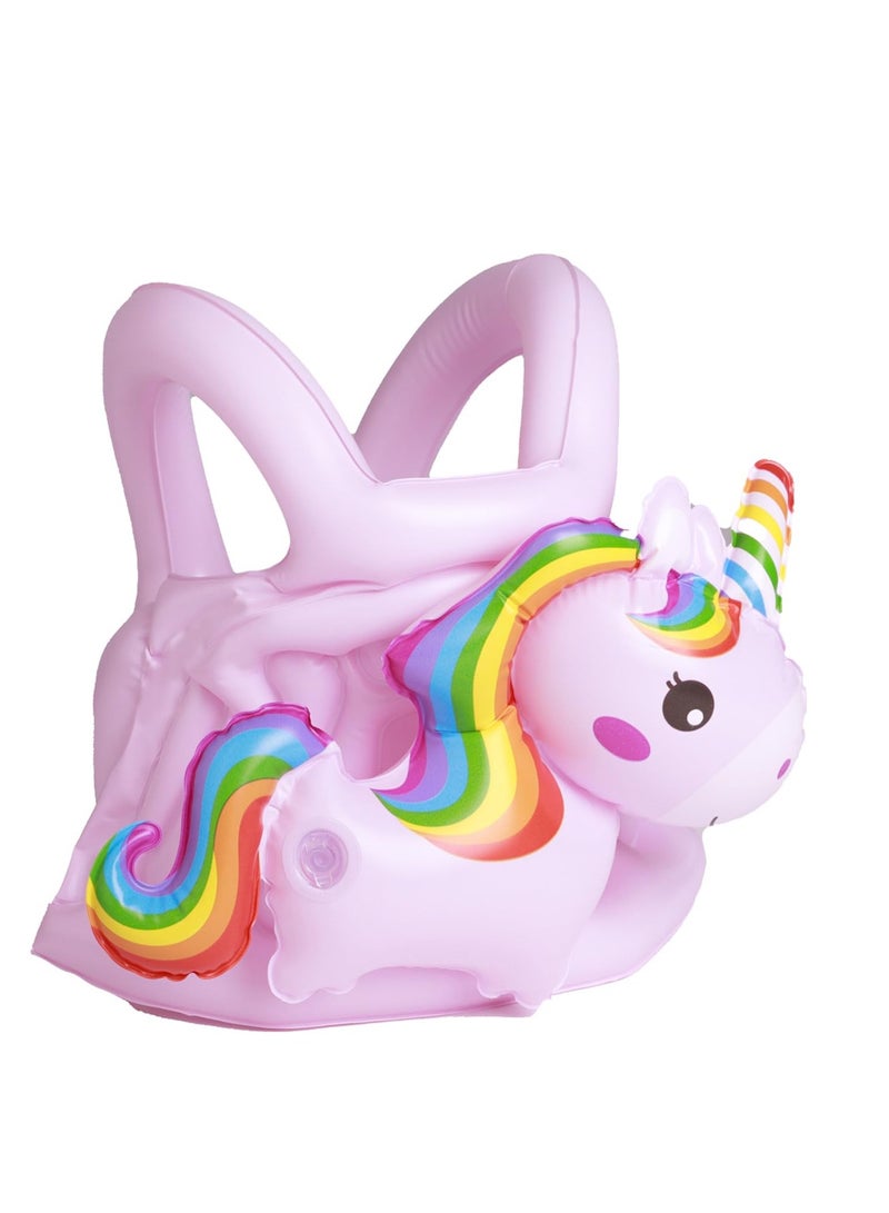 KASTWAVE سترة سباحة قابلة للنفخ، عوامات قابلة للنفخ، سترة سباحة للأطفال، جاكيت سباحة قابل للنفخ، أحزمة كتف قابلة للتعديل، درس سباحة، عوامة سباحة للأطفال من 5-8 سنوات، حصان قوس قزح وردي - Image 1