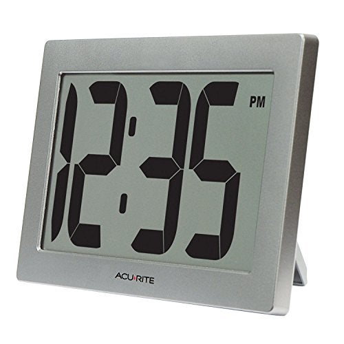 AcuRite 75102RM 9.5" Large Digital Clock with Intelli-Time Technology,Siliver,6-inch height x 9.5-inch width x 1.8-inch depth - Image 1