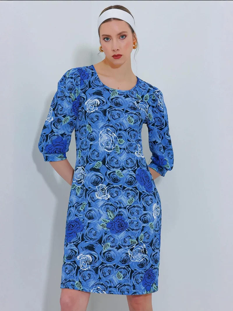 BDART Embroidered Floral Midi Dress with Three Quarter Sleeves