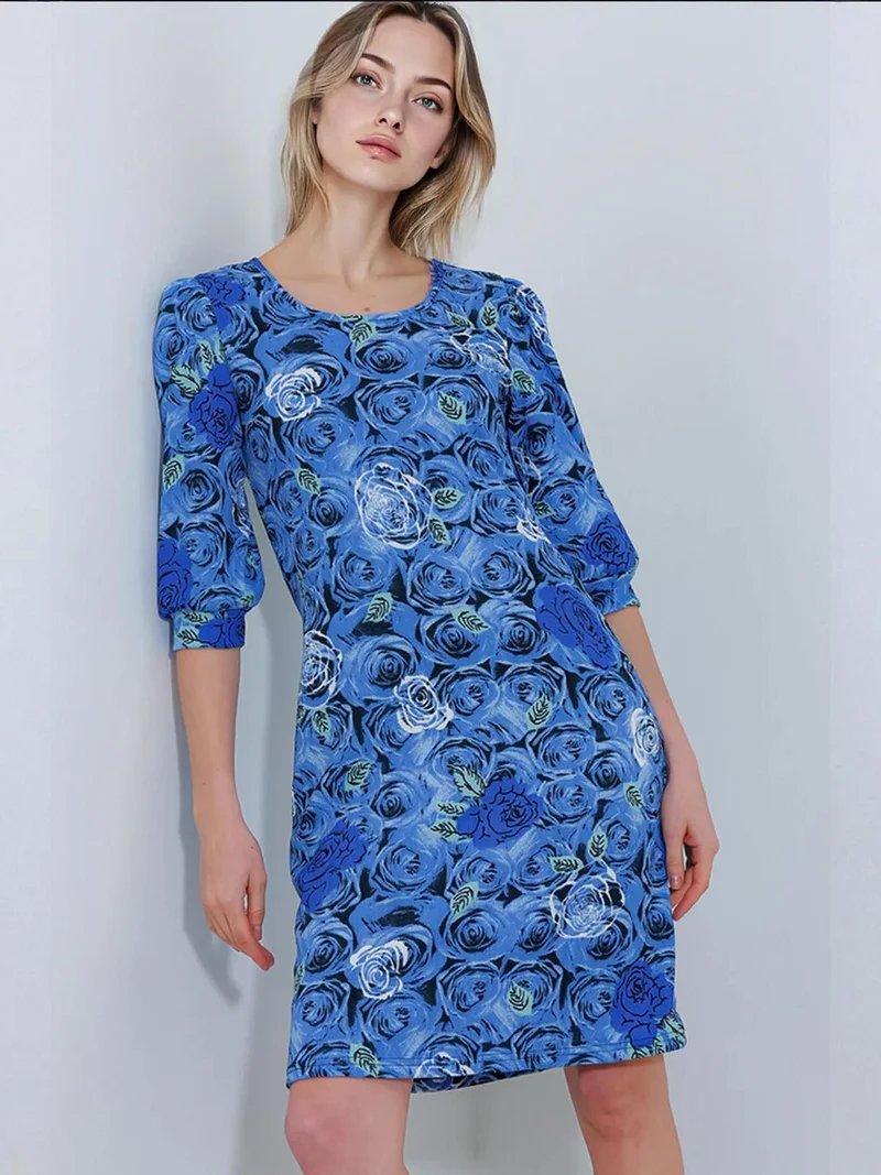 بيغ دارت فستان ميدي مطرز بالزهور بأكمام ثلاثة أرباع