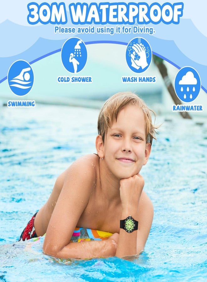 SOCICO Kids Analog Watch with Light for Boys Girls Waterproof Time Teaching Watch with Soft Band Learning Time Wrist Watch Easy to Read for Children Great Gifts, Black, classic and simple - Image 4