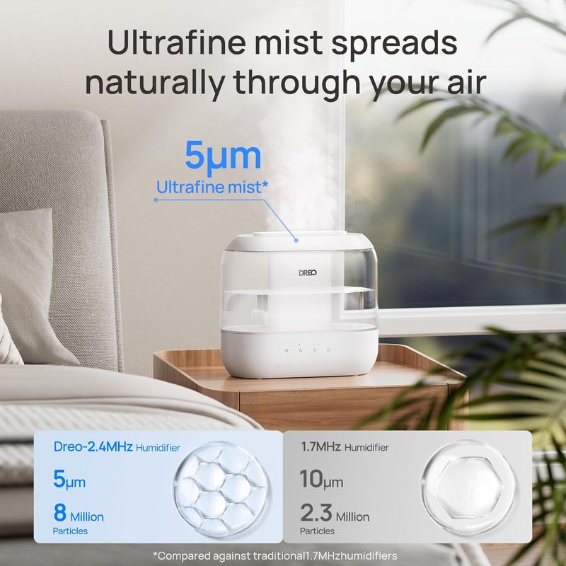 Dreo Humidifier for Bedroom Baby, 4L Cool Mist Supersized Humidifiers for Home, 28 dB Quiet Air Humidifier for Room, Oil Diffuser, 36H Runtime, Night Light, Top-Fill, Easy to Clean & Fill, White - Image 4