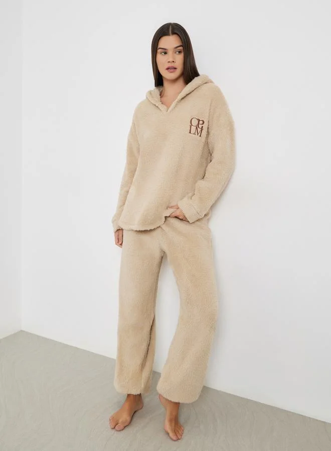 Styli Embroidered Slogan Fleece Hoodie and Joggers Set