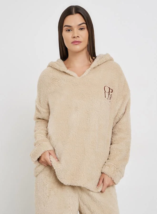 Styli Embroidered Slogan Fleece Hoodie and Joggers Set