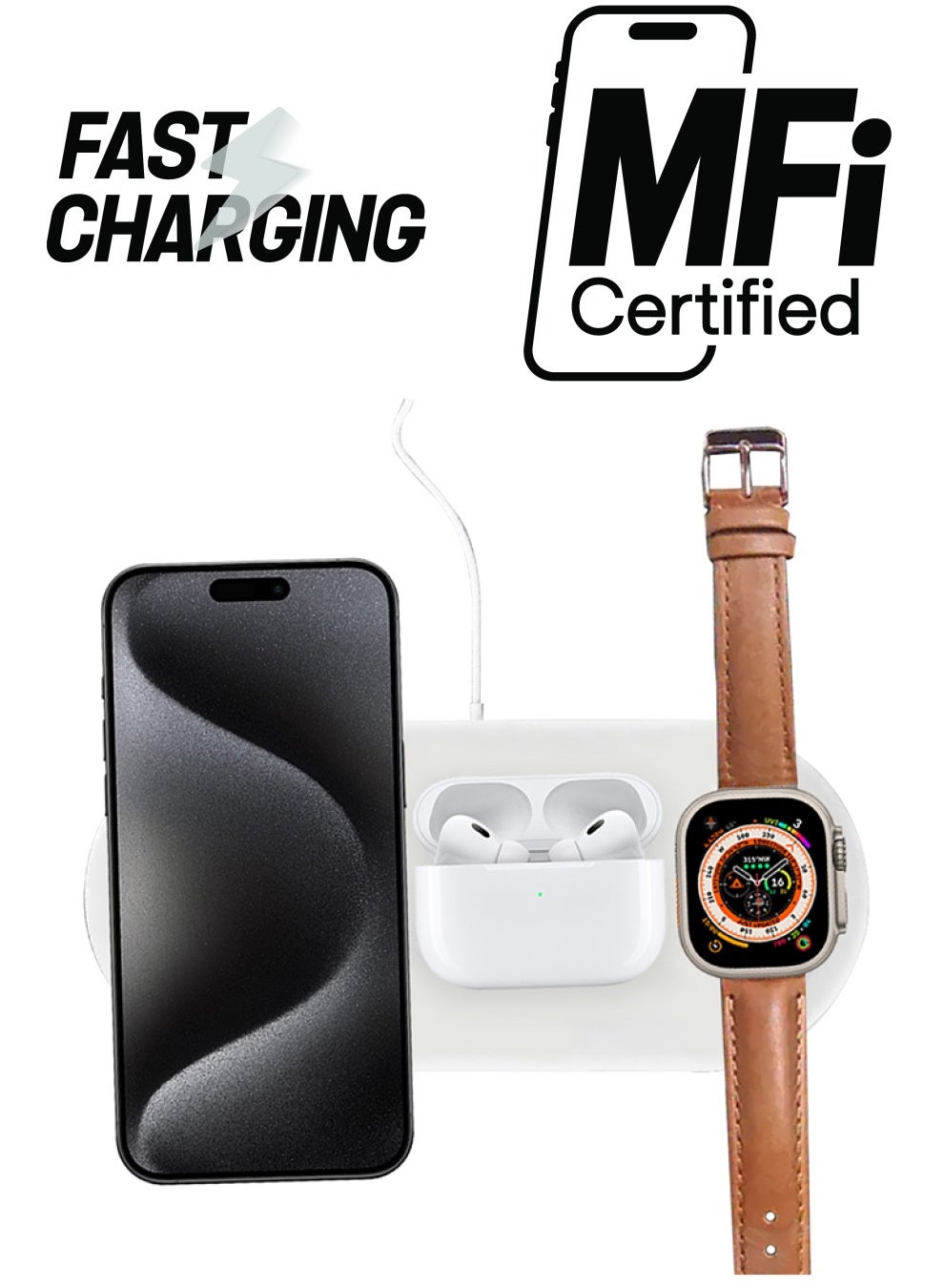 iPhone 15 Pro Max Charging Station 3 In 1 Faster Mag-Safe Qi Charger Stand Wireless Charging Pad For iWatch Ultra2 Ultra 8/7/SE/6/5/4/3/2/1 AirPods pro/2/3 White