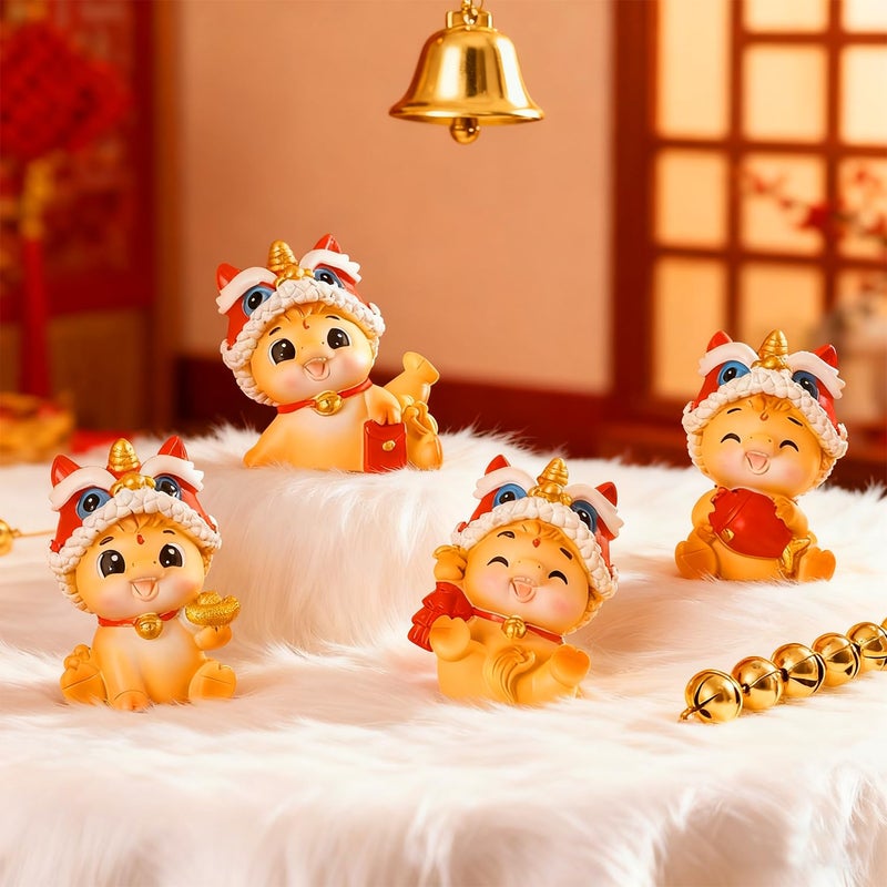 LAIAMER 4 Pcs Chinese New Year Horse Figurines 2026 Resin Mini Golden Year of The Horse Statue for Car Dashboard Office Tabletop Lunar New Year Zodiac Decoration Collection Gift - Image 2