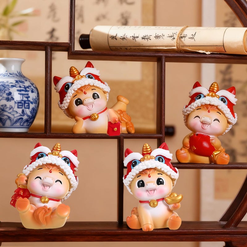 LAIAMER 4 Pcs Chinese New Year Horse Figurines 2026 Resin Mini Golden Year of The Horse Statue for Car Dashboard Office Tabletop Lunar New Year Zodiac Decoration Collection Gift - Image 5