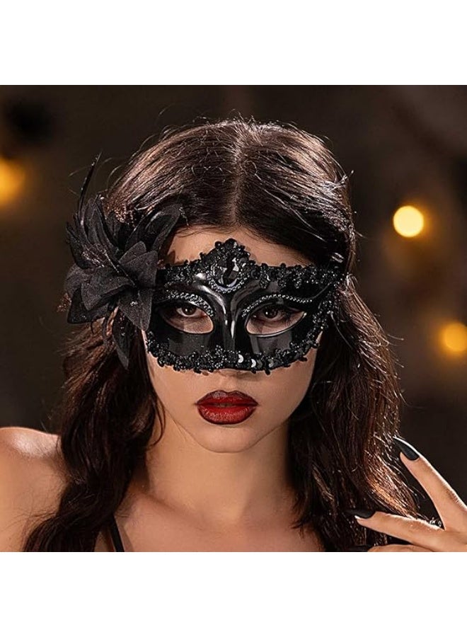 Black Masquerade Mask For Women, Flower Masks, Masquerade Mask Ball Party Mardi Gras For Women.  - Image 2