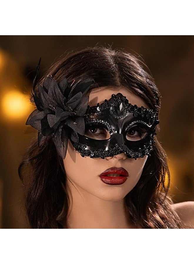 Black Masquerade Mask For Women, Flower Masks, Masquerade Mask Ball Party Mardi Gras For Women.  - Image 5