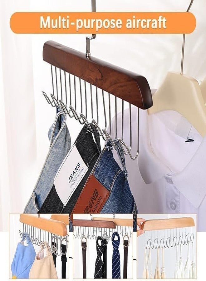 Wooden Hanger - Multipurpose Adjustable 8 Hooks Closet Wooden Hanger for Lingerie, Belt, Scarf, Tie, Garments, Perfect Storage Holder Organizer Hangers for Wardrobe and Cupboard Multicolor. - Image 2
