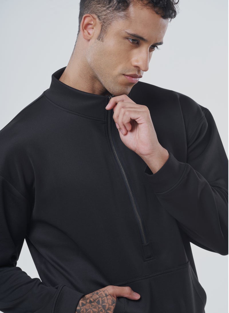 جينرلس كنزة صوفية نصف سحاب عادي للرجال - أسود - Image 1