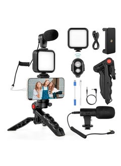 ماركة غير محددة مجموعة Kalofaye Vlogging لأجهزة iPhone وAndroid (مع حامل ثلاثي)، مع ضوء فيديو LED صغير + ميكروفون قلبي الشكل + مشبك هاتف + حامل ثلاثي القوائم للبث المباشر ومكالمات الفيديو والتدوين بالفيديو ويوتيوب وإنستغرام وتيك توك  - Image 1