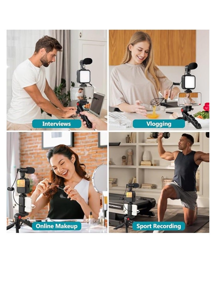 Kalofaye Vlogging Kit for iPhone, Android (With Tripod), with Mini LED Video Light + Cardioid Microphone + Phone Clip + Tripod for Live Broadcasting, Video Calling, Vlogging, YouTube, Instagram TikTok - Image 5