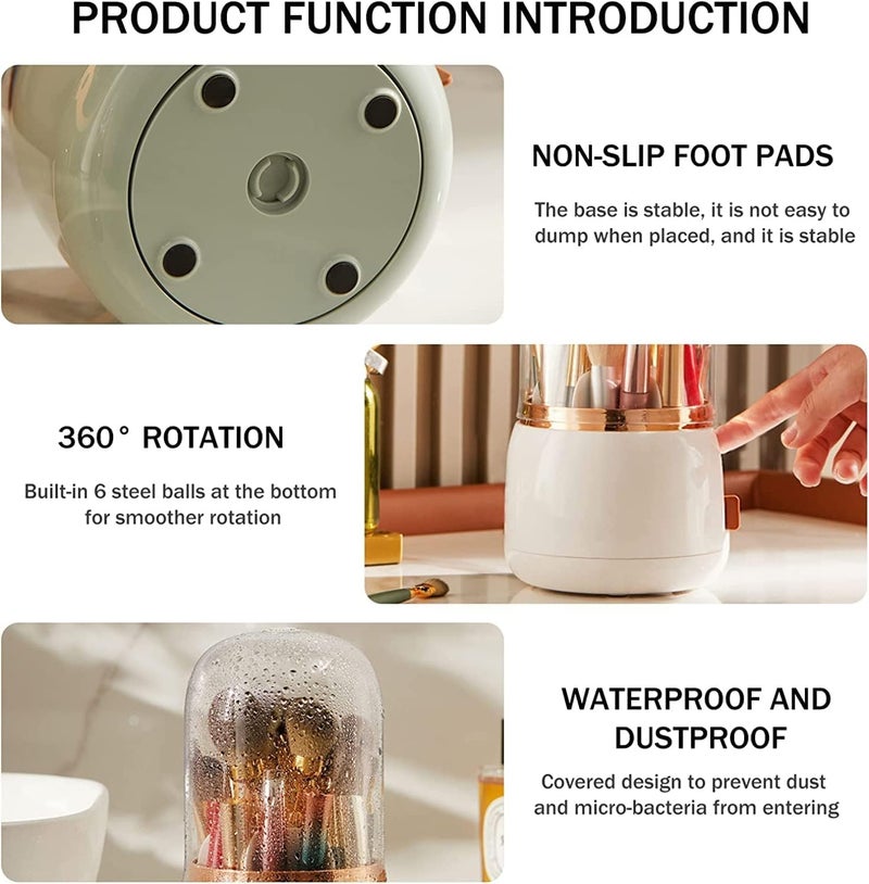 Whixant Dustproof Makeup Brush Organizer - 360° Rotating Makeup Brush Organizer with Lid - Rotating Cosmetic Holder for Cosmetic Brushes Lipsticks Eyeliner - Image 2
