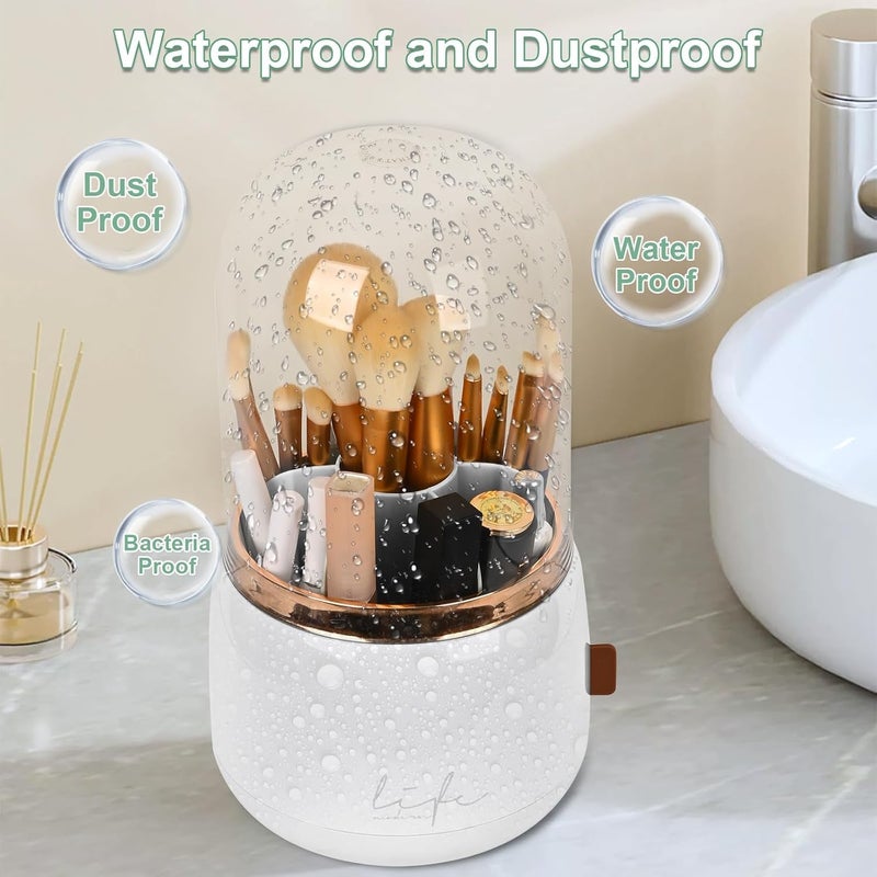 Whixant Dustproof Makeup Brush Organizer - 360° Rotating Makeup Brush Organizer with Lid - Rotating Cosmetic Holder for Cosmetic Brushes Lipsticks Eyeliner - Image 3